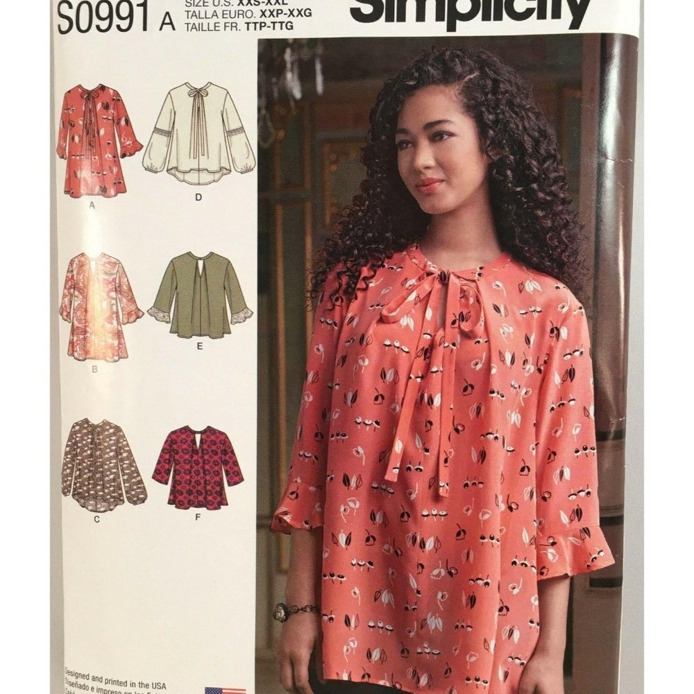 Simplicity S0991 Misses Loose Flowing Tunic Top XXS - XXL Uncut Cottagecore 2016